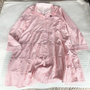 Pink and White Striped Button-Front Polo Shirt Dress